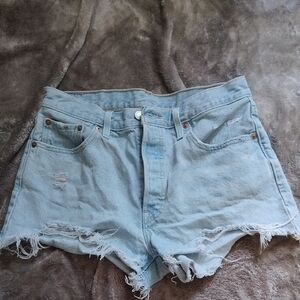 Levi's Light Blue Frayed Denim Shorts